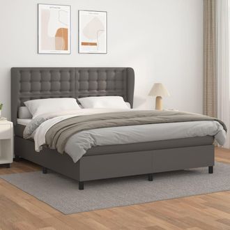 vidaXL Cama Box Spring Con Colch&oacute;n Cuero Sint&eacute;tico Gris 160x200 Cm Vidaxl