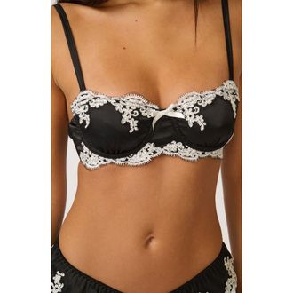 Kat The Label Cinderella Lace Trim Underwire Strapless Satin Bra in Black at Nordstrom, Size Xx-Small