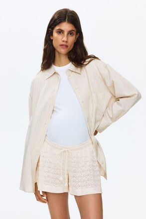 H&M Mama Pointelle-knit Drawstring Shorts in Light Beige at Nordstrom, Size Xx-Large