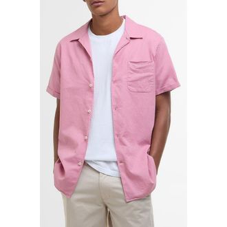 Barbour Nelson Garment Dye Cotton & Linen Camp Shirt in True Pink at Nordstrom Rack, Size Xx-Large