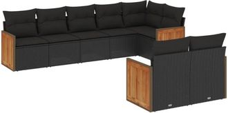 vidaXL Set De Sof&aacute;s De Jard&iacute;n 8 Piezas Y Cojines Rat&aacute;n Sint&eacute;tico Negro Vidaxl