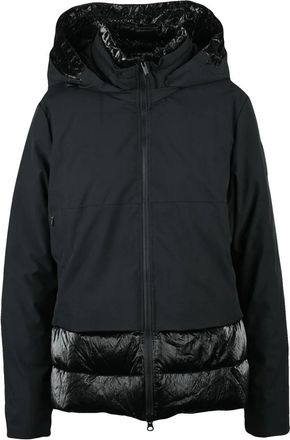 Bomboogie Fitted Short Black Wool Coat with Padded Texture