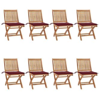 vidaXL Vidaxl - Sillas De Jard&iacute;n Plegables 8 Uds Madera Maciza Teca Con Cojines