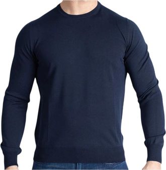 Paolo Fiorillo Katoenen Breiwerk - Heren - Ronde hals truien - Blauw - 3XL - Katoen - Truien & Vesten
