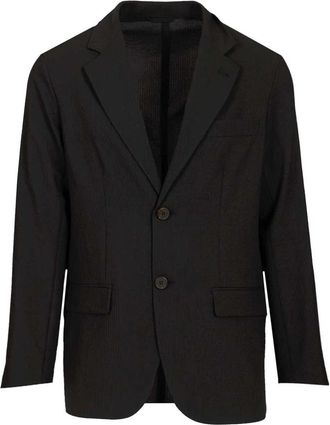 Emporio Armani Single-breasted jas in technische seersuckerstof - Heren - Blazers - Zwart - M - Jassen