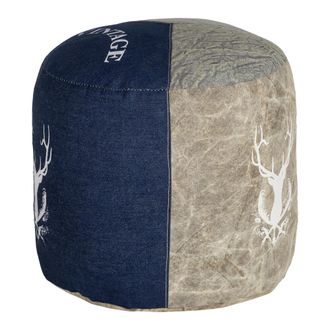 WOMO-DESIGN Asiento Redondo &Oslash;35x43cm Lienzo/jeans Taburete Jacksonville Nature/azul Relleno De Algod&oacute;n Puff Pouf Reposap&iacute;es Hecho A Mano Coj&iacute;n Elegante Cubo Otoma