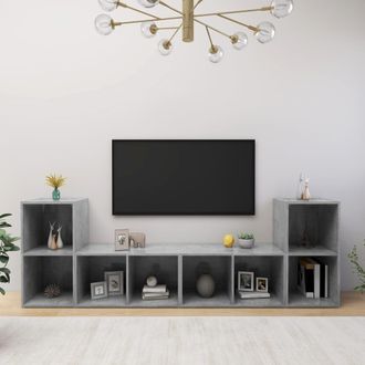 vidaXL Vidaxl - Muebles De Sal&oacute;n 4 Pzas Madera Ingenier&iacute;a Gris Hormig&oacute;n
