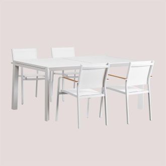 Sklum Set De Mesa Rectangular 180-240x100 Cm Extensible Starmi Y 4 Sillas De Jard&iacute;n Apilables En Aluminio Archer Sklum
