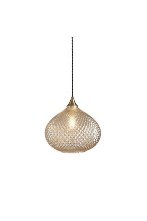 Netlighting Livia Single Pendant Light Champagne Glass Antique Brass Plate in Gold