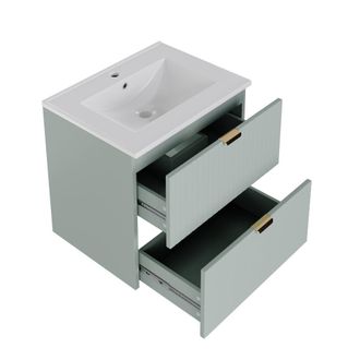 Urban Meuble Mueble lavabo 2 cajones acanalado 61 cm verde salvia