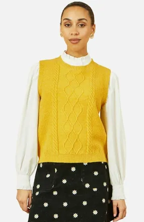Yumi Cable Knit Sleeveless Jumper in Mustard at Nordstrom, Size Medium