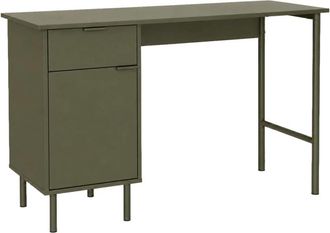 Sweeek Escritorio de madera y metal con 1 caj&oacute;n y 1 puerta, verde kaki