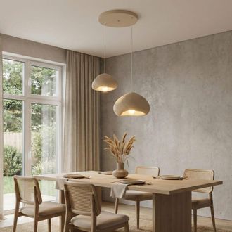 Concept Usine L&aacute;mpara de dise&ntilde;o beige de fibra de vidrio con 2 suspensiones