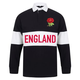 Generic England Rose Contrast Panel Stripe Rugby Shirt Classic Vintage Style in Blue with Long Sleeves Best Gift for Unisex Adults (Medium)