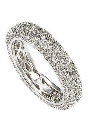 Suzy Levian Sterling Silver Pavé Cubic Zirconia Eternity Band Ring in White at Nordstrom Rack, Size 5.5