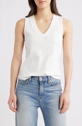 Wit & Wisdom V-Neck Rib Tank in Off White at Nordstrom, Size X-Large