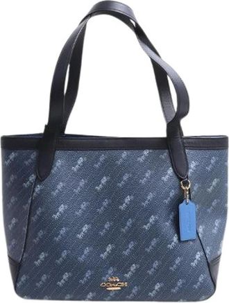 Coach Pre-owned Horse Carriage PVC Leren Tote Bag - Dames - Vintage Shopper - Blauw - ONE Size - Leer - Vintage