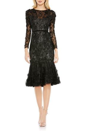 Mac Duggal Floral Appliqu&eacute; Long Sleeve Cocktail Dress in Black at Nordstrom, Size 14