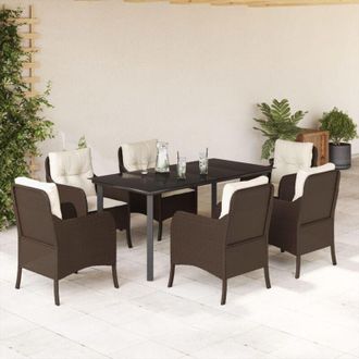 vidaXL Set Comedor De Jard&iacute;n 7 Pzas Con Cojines Rat&aacute;n Sint&eacute;tico Marr&oacute;n Vidaxl