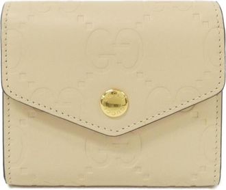 Gucci Light Beige Gg Leather Wallet (Tri-Fold) (Pre-Owned)