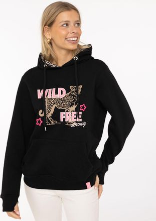Zwillingsherz Hoodie ZWILLINGSHERZ Wild Free, Damen, Gr. L/XL, schwarz, Sweatware, Obermaterial: 50% Baumwolle, 50% Polyester, bequem h&uuml;ftlang, ohne Ausschnitt, ang