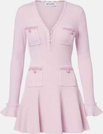 Self Portrait Beaded ribbed-knit minidress