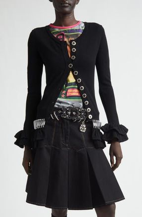 Chopova Lowena Ruffle Carabiner Cardigan in Black at Nordstrom, Size X-Small