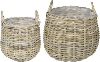 vidaXL Cesta De Maceta Gendt 2 Uds. Gris Natural Rat&aacute;n Kubu Vidaxl