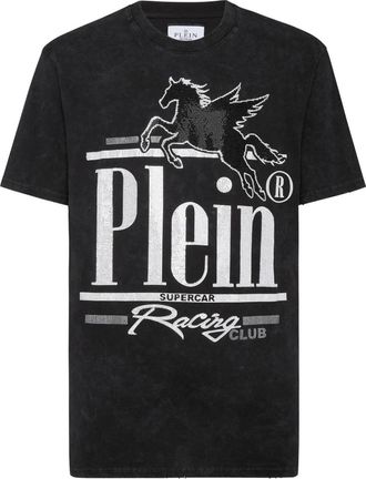 Philipp Plein T-shirt Ronde Hals SS Racing Club - Heren - T-shirts - Zwart - L - Katoen - Tops