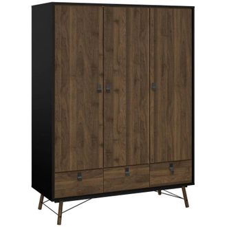 Dmora Guardaroba 3 ante Augustine, Mobile camera da letto, Cabina armadio portabiti, Armadio appendiabiti, 150x60 h200 cm, Nero e Noce - Dmora