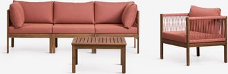 Sklum Conjunto De Jard&iacute;n Con Sof&aacute; Modular De 3 Piezas Con Reposabrazos, Sill&oacute;n Y Mesa De Centro En Madera De Acacia Branson Sklum