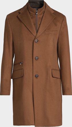 Corneliani Mens Virgin Wool Single-Breasted Top Coat with Zip Insert