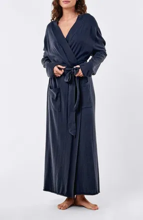 Papinelle Sleepwear Cotton and Cashmere Maxi Robe in Deep Navy at Nordstrom, Size Xx-Large