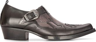 Infinity Leather Mens Leather Western Shoes Black Cuban Cowboy Winklepickers Classic Buckle Shoe