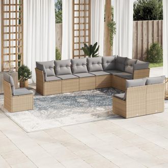 vidaXL Juego De Sof&aacute;s Jard&iacute;n Con Cojines Beige 10 Pzas Rat&aacute;n Sint&eacute;tico Vidaxl