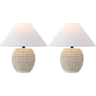 Jonathan Y Designs Effie 18.25 Minimalist Scandinavian Ceramic/Iron Hobnail LED Table Lamp in Matte Cream at Nordstrom