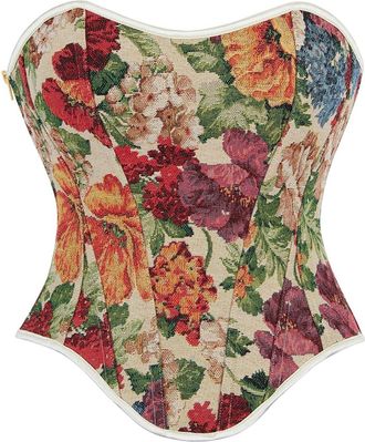 Generic 2025 Women Retro Floral Oil Painting Medieval Bustier Underbust Corset Waist Compression Women (Beige, XL)