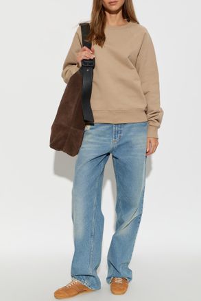 Ami Cotton Sweatshirt With Embroidered Logo, Womens, Beige
