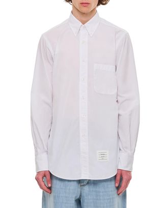 Thom Browne Button-Up Cotton Shirt With Grosgrain Placket And Signature Patch