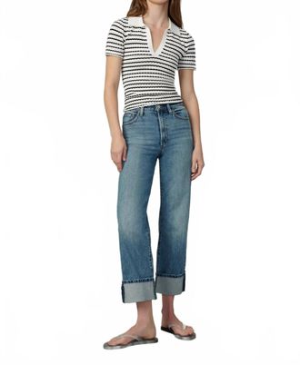 Joe's Jess Pointelle Polo Shirt In Milk/black Stripe
