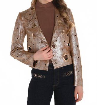 Frank Lyman Design Womens Moto Jacket In Cognac/gold