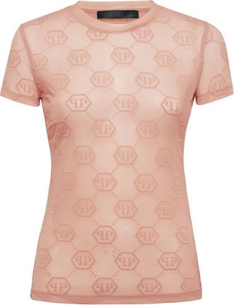 Philipp Plein T-shirt in tulle con monogramma - Toni neutri