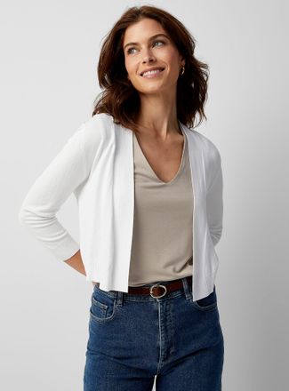 Contemporaine Womens 3/4-sleeve fine knit open Cardigan Sweater