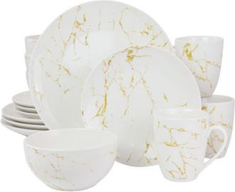Elama Fine Marble 16 Piece Stoneware Dinnerware Set in White at Nordstrom