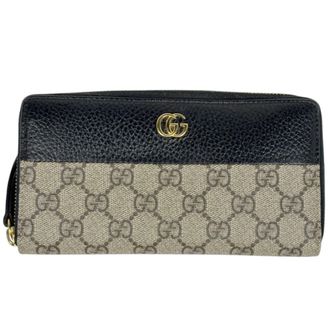 Gucci Beige Black Coated Canvas Leather Long Wallet (Bi-Fold) (Pre-Owned)