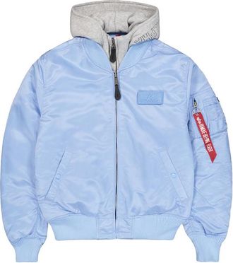 Alpha Industries Alpha Industries Mens MA-1 D-Tec Hood Bomber Jacket - Light Blue - Size X-Small
