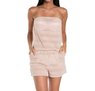 Jordan Taylor V-Neck Stripe Burn Out Romper In Nude