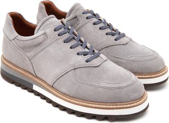 Desa Mens Suede Trainers - Plastic Sole, Breathable, Flat Heel | Grey - 45