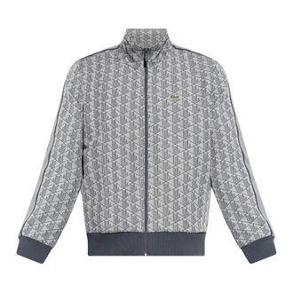 Lacoste Paris Jacquard Monogram Zipped Sweatshirt - Heren - Sweatshirts & Hoodies - Grijs - Maat: XL Zijde