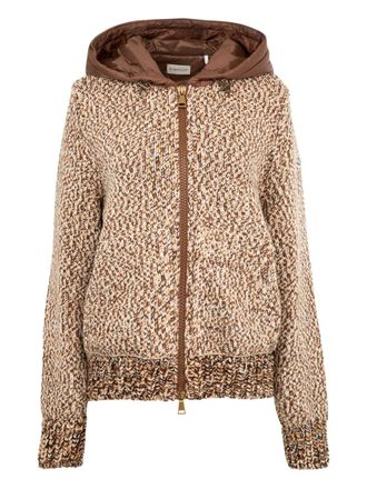 Moncler hooded zip cardigan - women - Wool/Nylon/Nylon - L - Brown